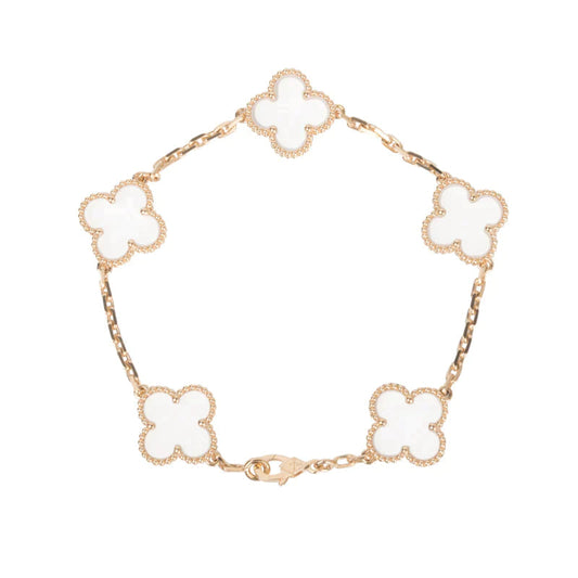 [Mystic]CLOVER 5 MOTIF ROCK CRYSTAL PINK GOLD BRACELET