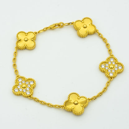 [Mystic]CLOVER BRACELET 5 MOTIFS GOLD DIAMOND