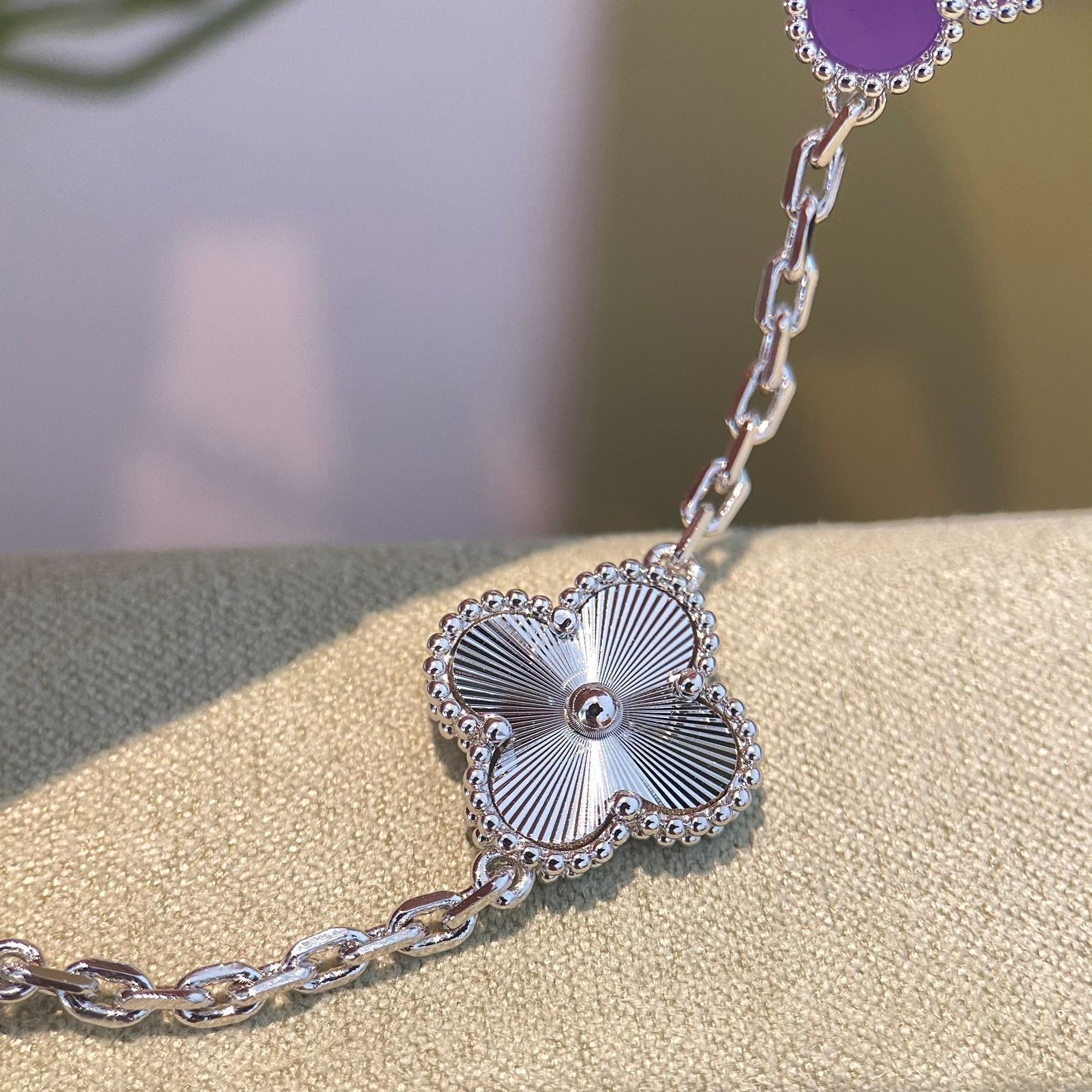 [Mystic]CLOVER  5 MOTIFS  PURPLE VIOLET BRACELET SILVER-w