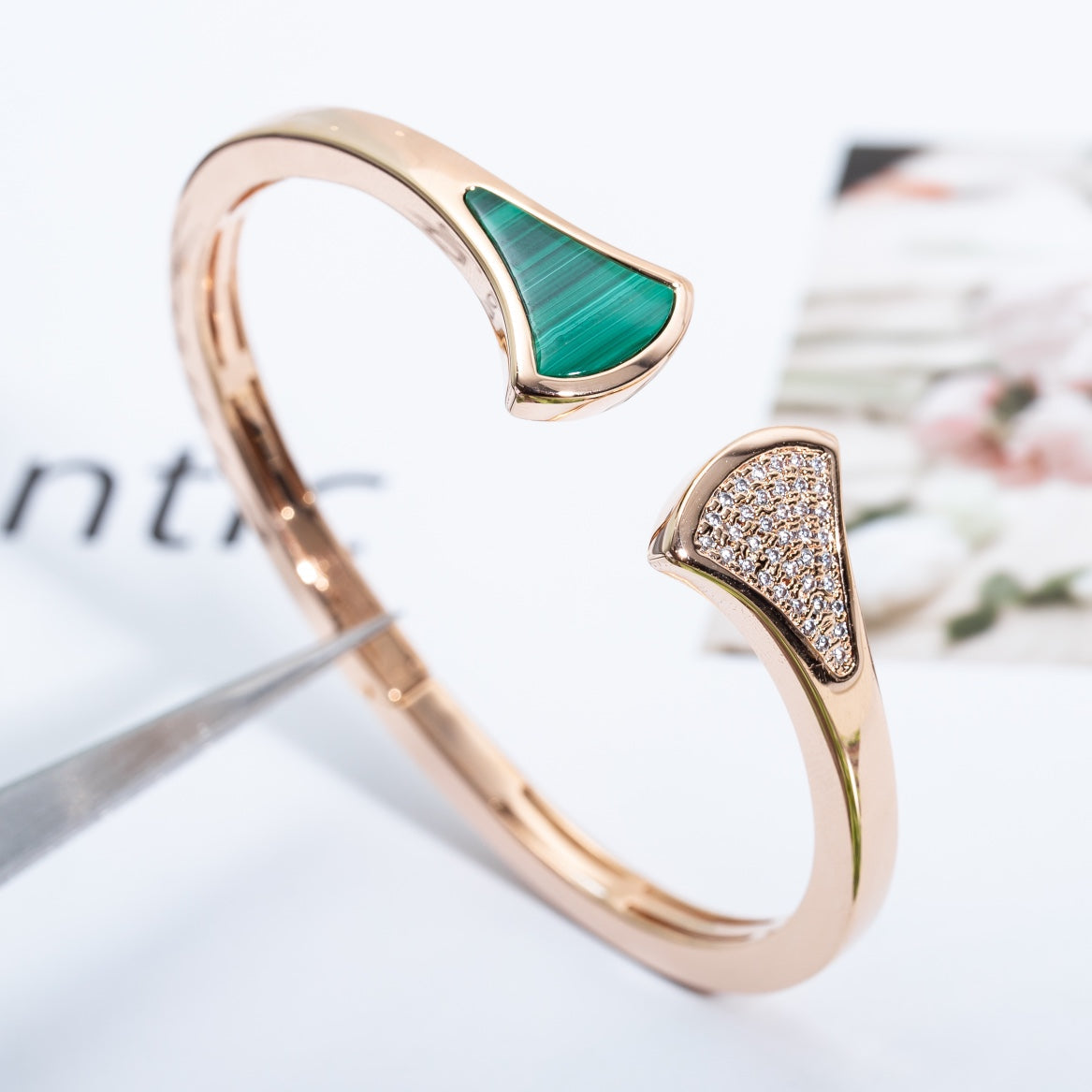 [Mystic]DREAM BRACELET OPEN MALACHITE PINK GOLD
