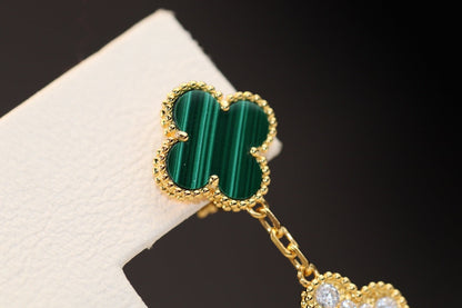 [Mystic]CLOVER EARRINGS GOLD MALACHITE DIAMOND 3 MOTIF