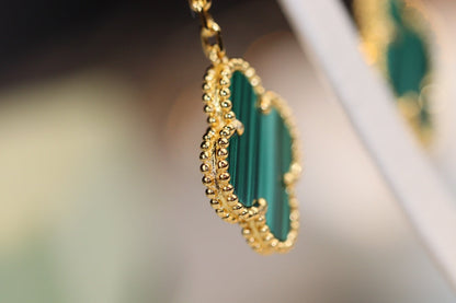 [Mystic]CLOVER EARRINGS GOLD MALACHITE DIAMOND 3 MOTIF