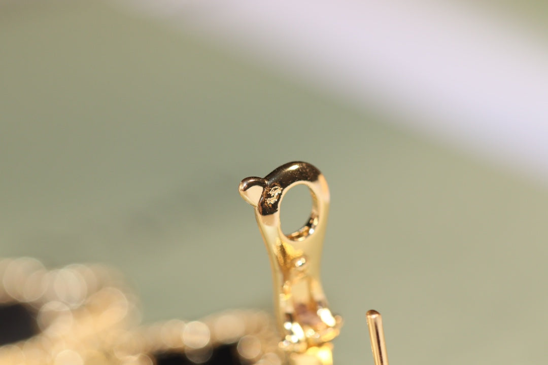 [Mystic]CLOVER EARRINGS GOLD ONYX MOP 3 MOTIF