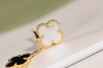 [Mystic]CLOVER EARRINGS GOLD ONYX MOP 3 MOTIF