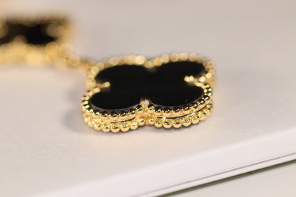 [Mystic]CLOVER EARRINGS GOLD ONYX MOP 3 MOTIF