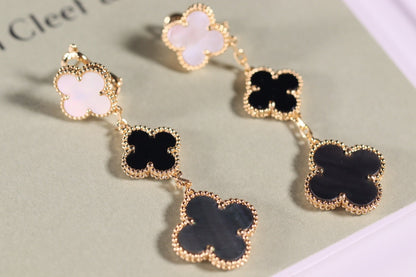 [Mystic]CLOVER EARRINGS GOLD ONYX MOP 3 MOTIF