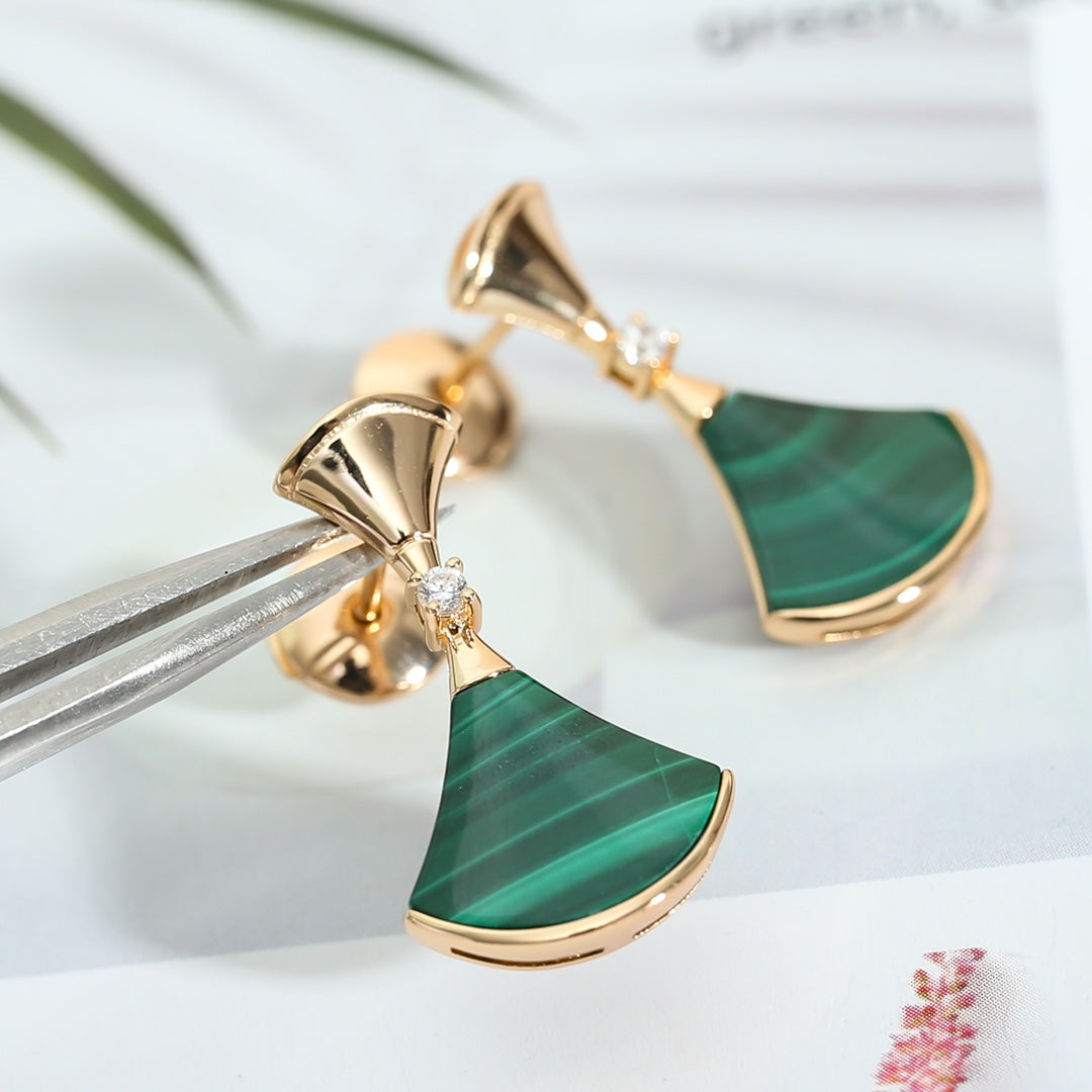 [Mystic]DREAM MALACHITE PINK GOLD EARRINGS