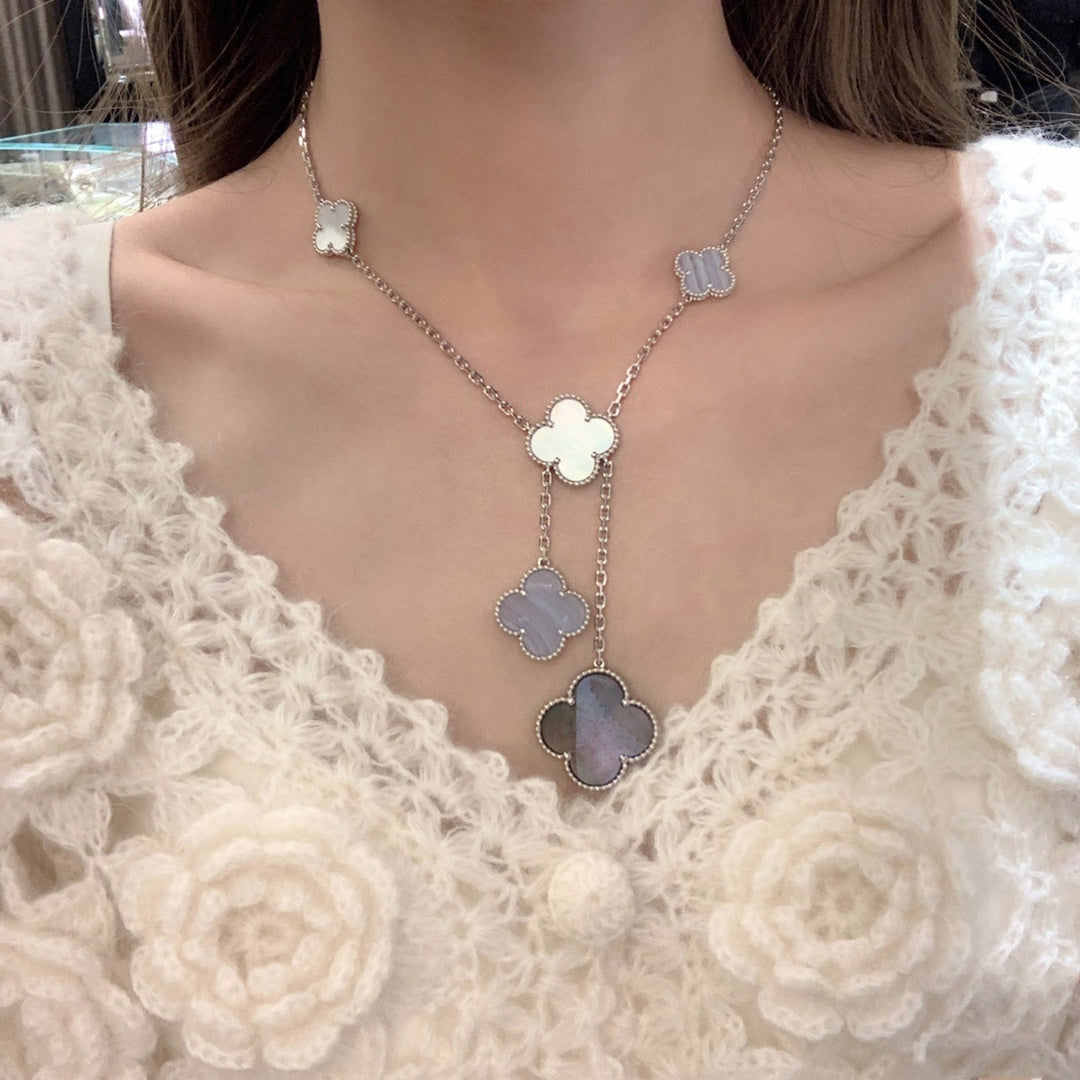 [Mystic]CLOVER MOP CHALCEDONY NECKLACE SILVER 6 MOTIF
