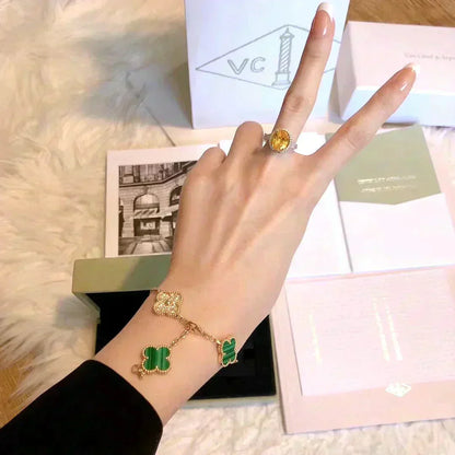 [Mystic]CLOVER  5 MOTIF MALACHITE DIAMOND BRACELET