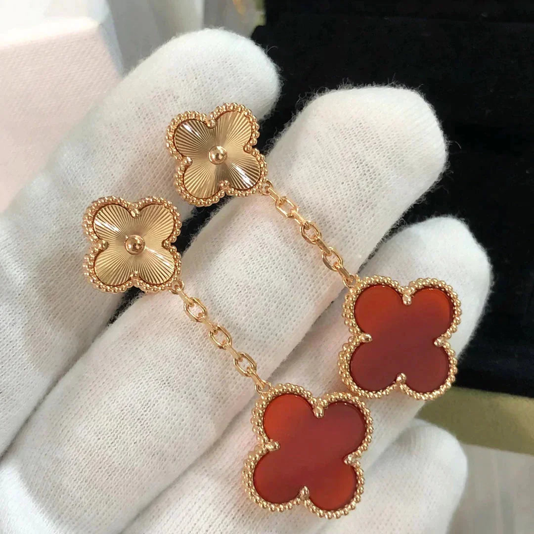 [Mystic]CLOVER 2 MOTIF  LASER CARNELIAN EARRINGS