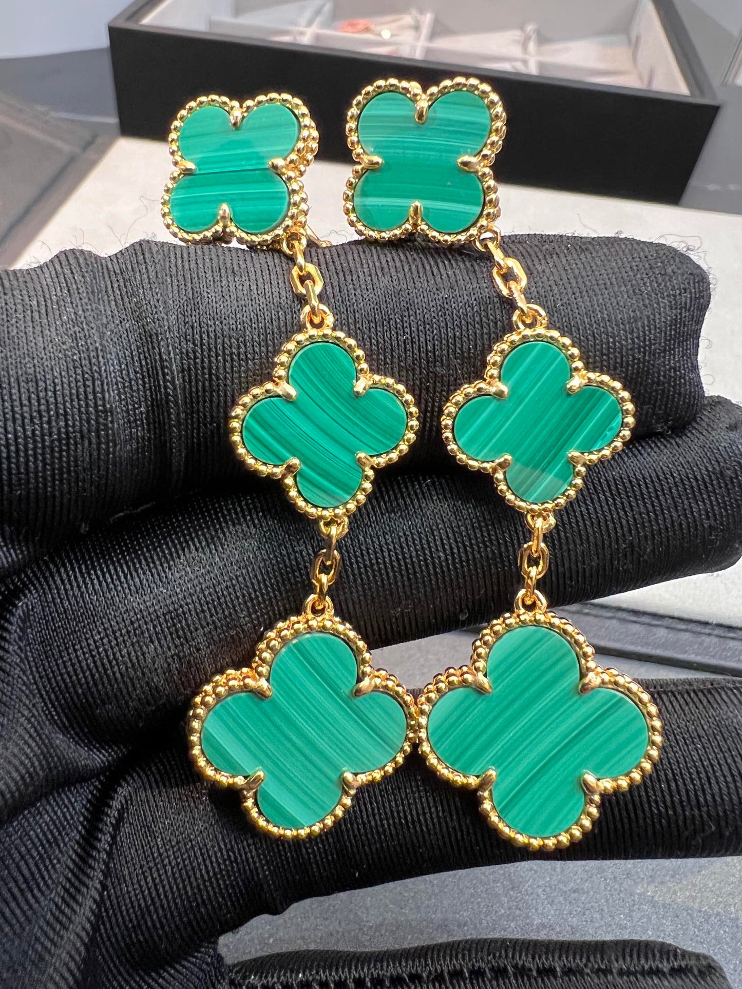 [Mystic]CLOVER MALACHITE 3 MOTIFS GOLD