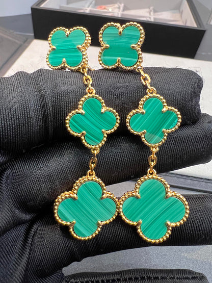 [Mystic]CLOVER MALACHITE 3 MOTIFS GOLD