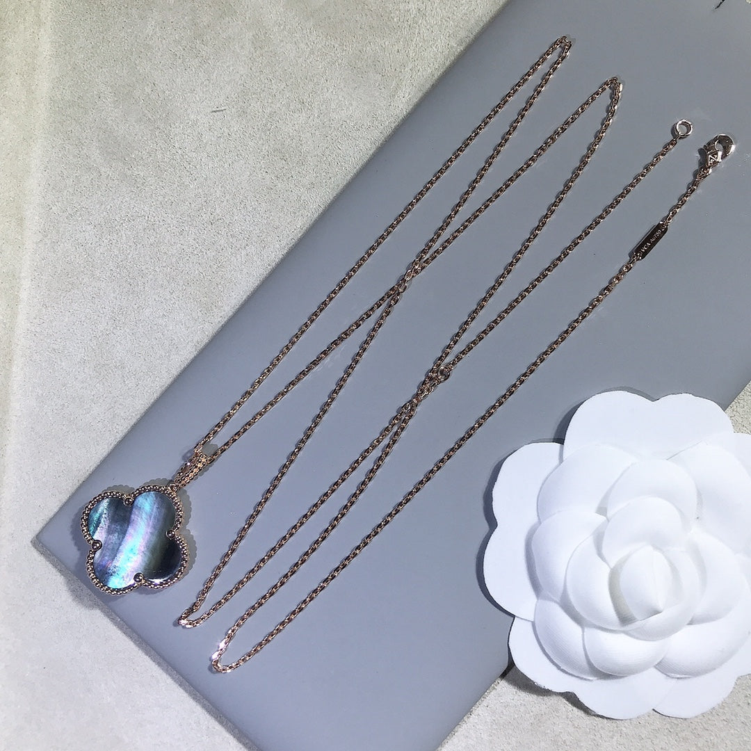 [Mystic]CLOVER 25MM GOLD DARK MOP BIG CLOVER NECKLACE
