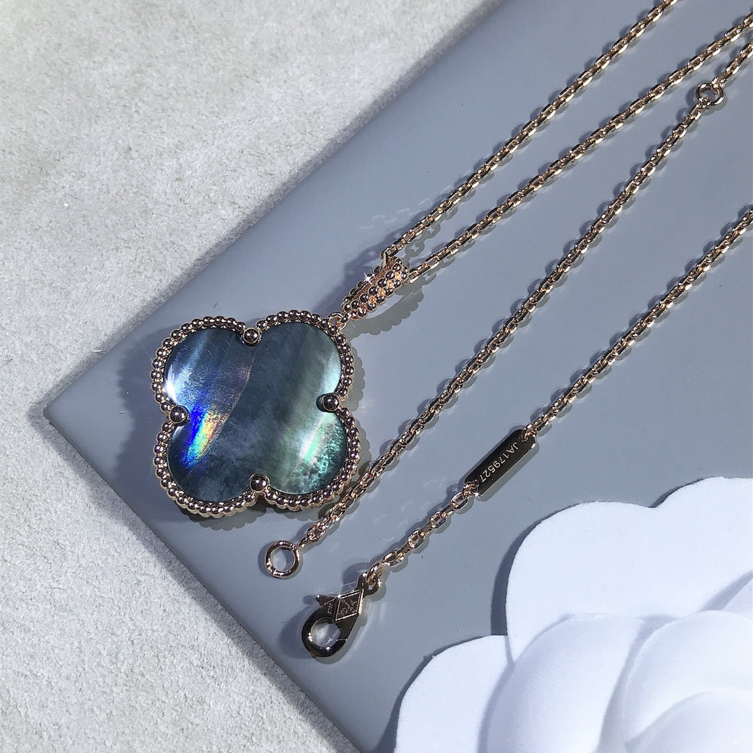 [Mystic]CLOVER 25MM GOLD DARK MOP BIG CLOVER NECKLACE