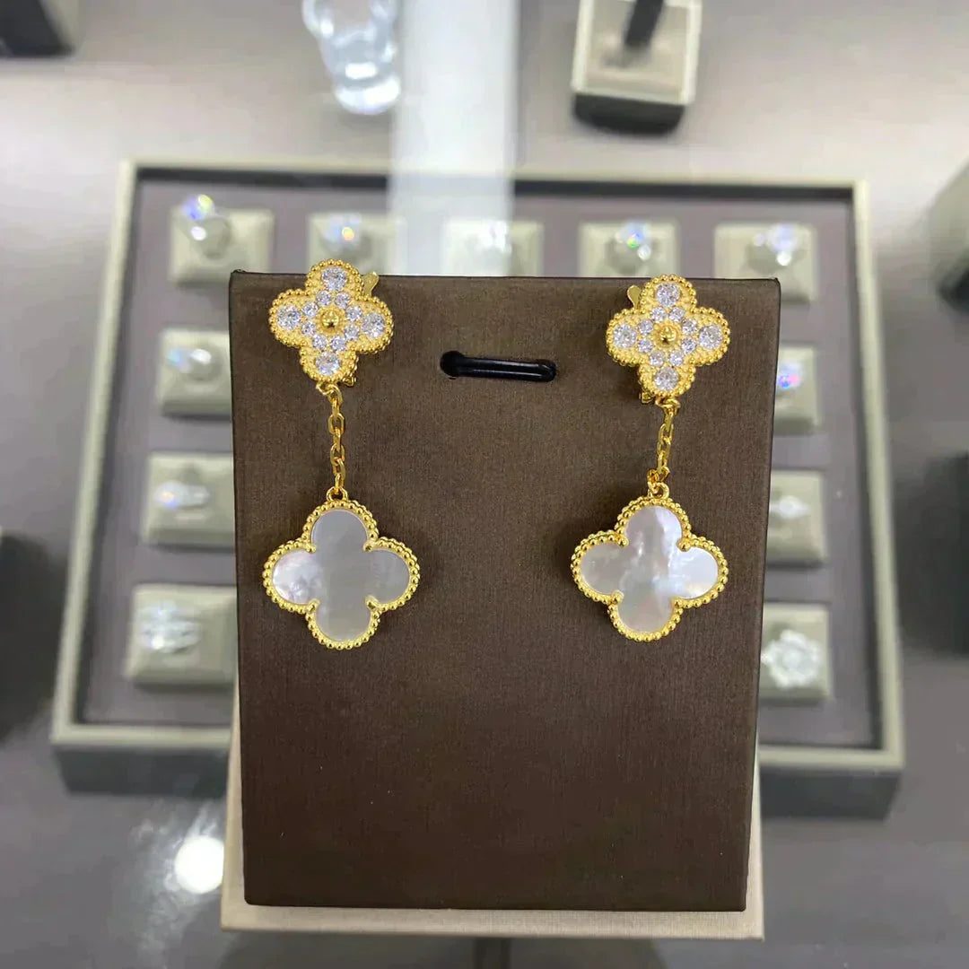[Mystic]CLOVER  2 MOTIFS  DIAMOND  EARRINGS (MULTIPLE CHOICESç´