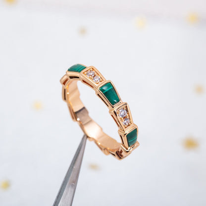 [Mystic]SERPENTI RING PINK GOLD MALACHITE DIAMOND 3MM