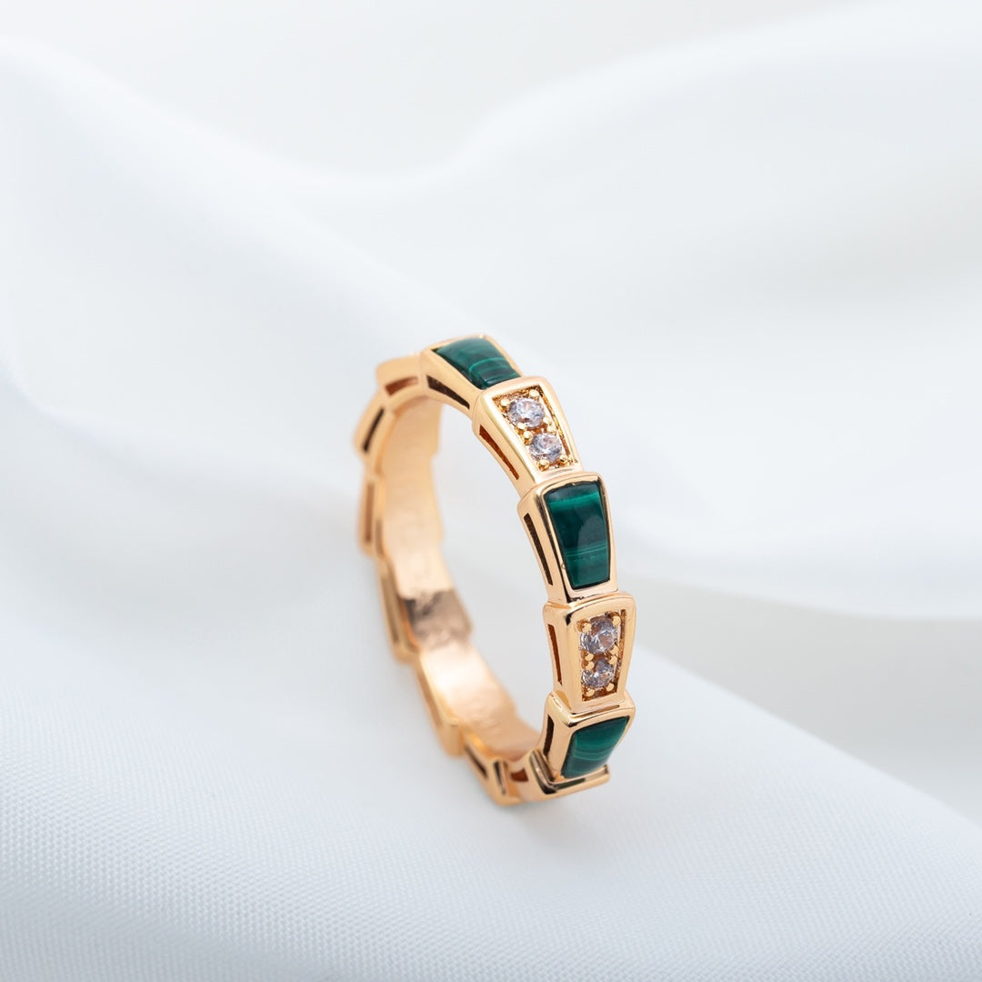 [Mystic]SERPENTI RING PINK GOLD MALACHITE DIAMOND 3MM
