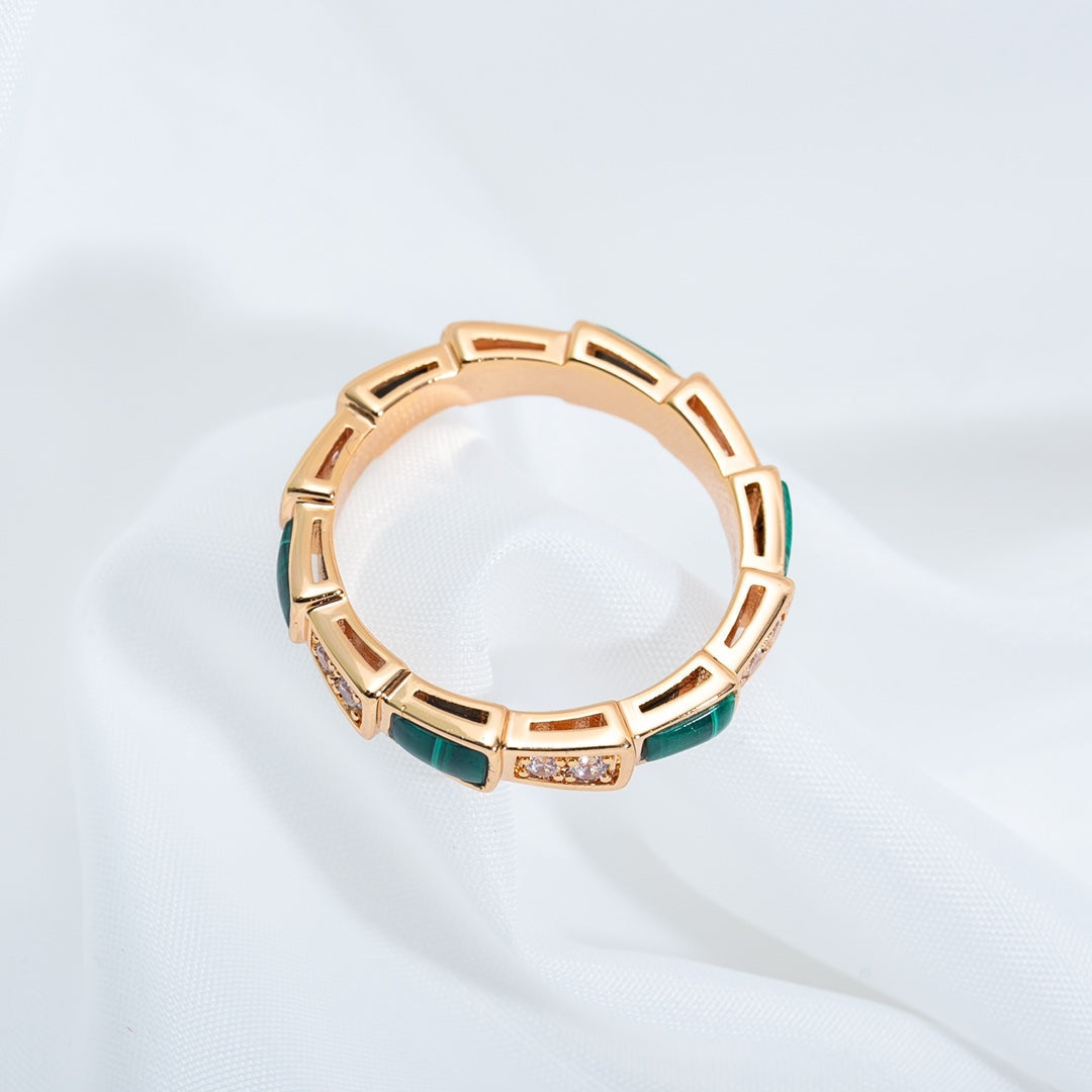 [Mystic]SERPENTI RING PINK GOLD MALACHITE DIAMOND 3MM