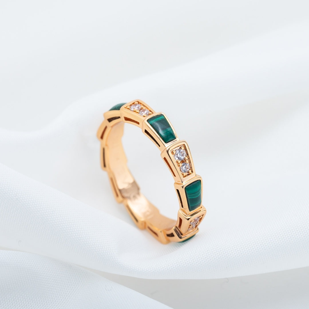 [Mystic]SERPENTI RING PINK GOLD MALACHITE DIAMOND 3MM