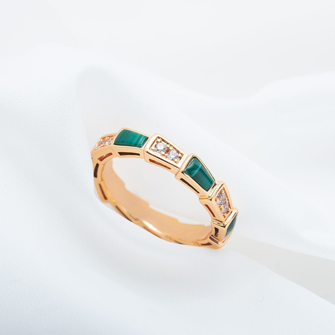 [Mystic]SERPENTI RING PINK GOLD MALACHITE DIAMOND 3MM
