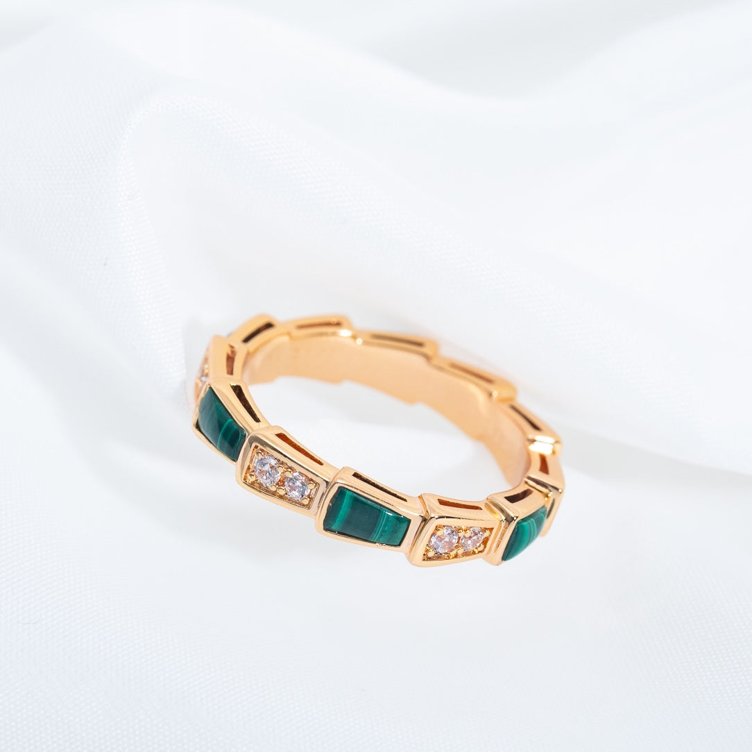 [Mystic]SERPENTI RING PINK GOLD MALACHITE DIAMOND 3MM