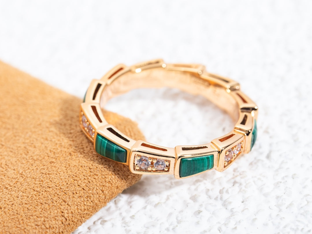 [Mystic]SERPENTI RING PINK GOLD MALACHITE DIAMOND 3MM