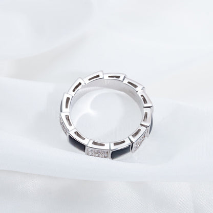 [ミスティック]セルペンティ リング シルバー ダイヤモンド ブラック モップ 4mm