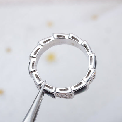 [ミスティック]セルペンティ リング シルバー ダイヤモンド ブラック モップ 4mm