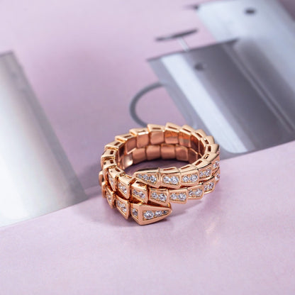 [Mystic]SERPENTI RING PINK GOLD DIAMOND DOUBLE ROW