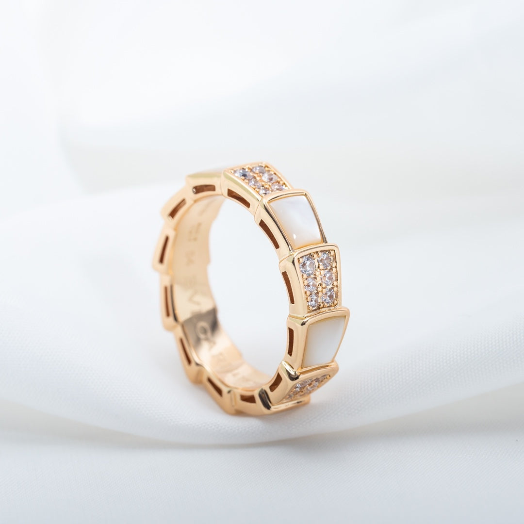 [Mystic]SERPENTI RING PINK GOLD MOP DIAMOND PAVED 4MM