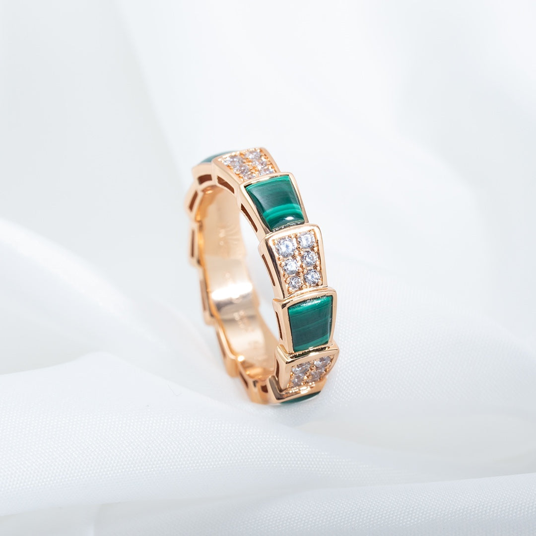 [Mystic]SERPENTI RING PINK GOLD MALACHITE DIAMOND PAVED 4MM