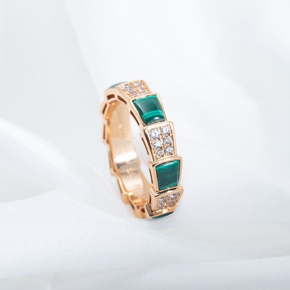 [Mystic]SERPENTI RING PINK GOLD MALACHITE DIAMOND PAVED 4MM