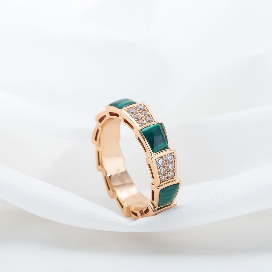 [Mystic]SERPENTI RING PINK GOLD MALACHITE DIAMOND PAVED 4MM