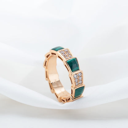 [Mystic]SERPENTI RING PINK GOLD MALACHITE DIAMOND PAVED 4MM