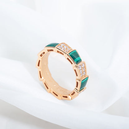 [Mystic]SERPENTI RING PINK GOLD MALACHITE DIAMOND PAVED 4MM