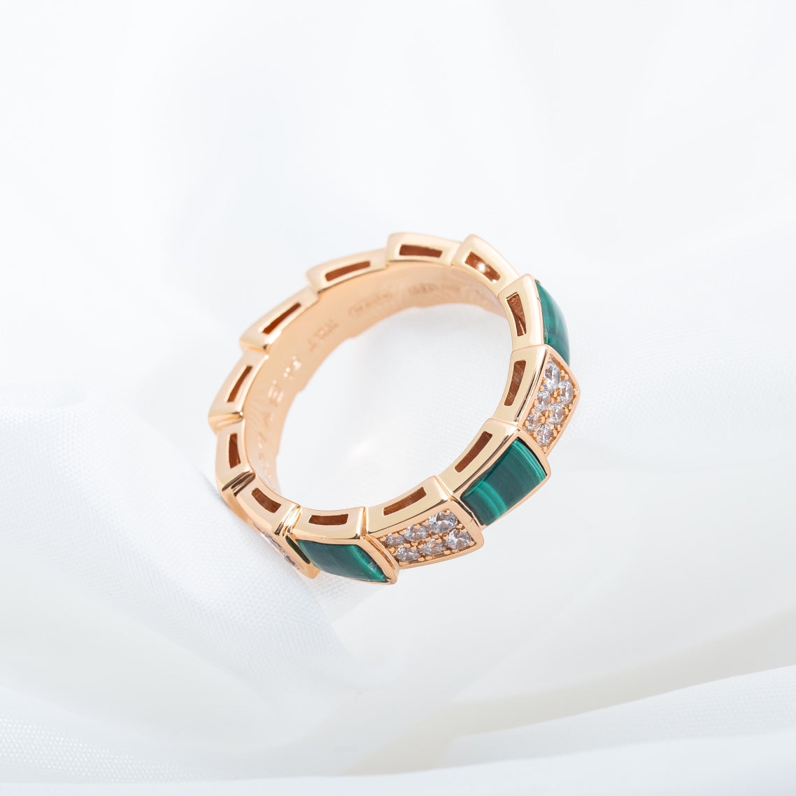 [Mystic]SERPENTI RING PINK GOLD MALACHITE DIAMOND PAVED 4MM