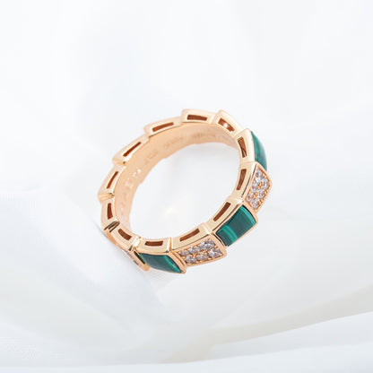[Mystic]SERPENTI RING PINK GOLD MALACHITE DIAMOND PAVED 4MM