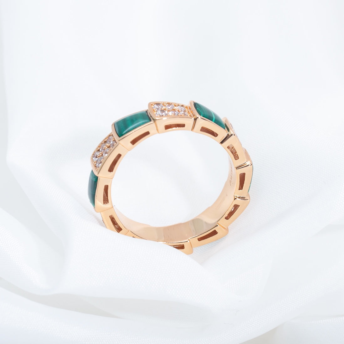 [Mystic]SERPENTI RING PINK GOLD MALACHITE DIAMOND PAVED 4MM