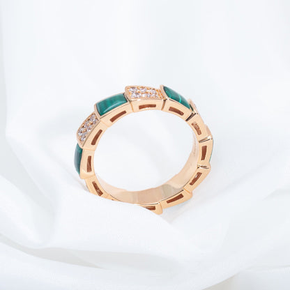 [Mystic]SERPENTI RING PINK GOLD MALACHITE DIAMOND PAVED 4MM