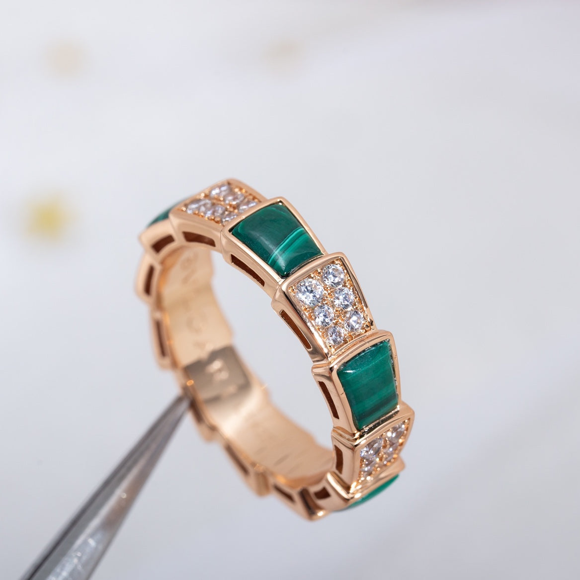 [Mystic]SERPENTI RING PINK GOLD MALACHITE DIAMOND PAVED 4MM