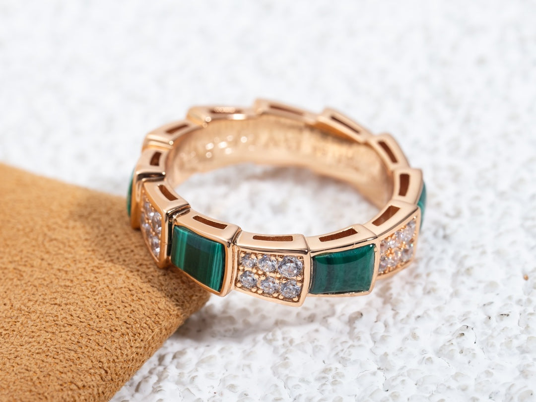 [Mystic]SERPENTI RING PINK GOLD MALACHITE DIAMOND PAVED 4MM