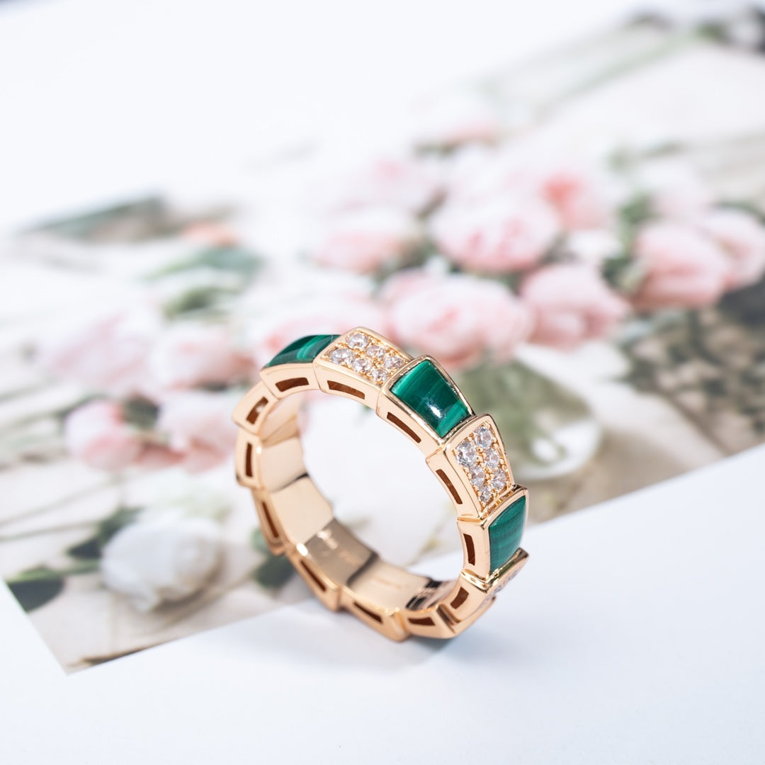 [Mystic]SERPENTI RING PINK GOLD MALACHITE DIAMOND PAVED 4MM