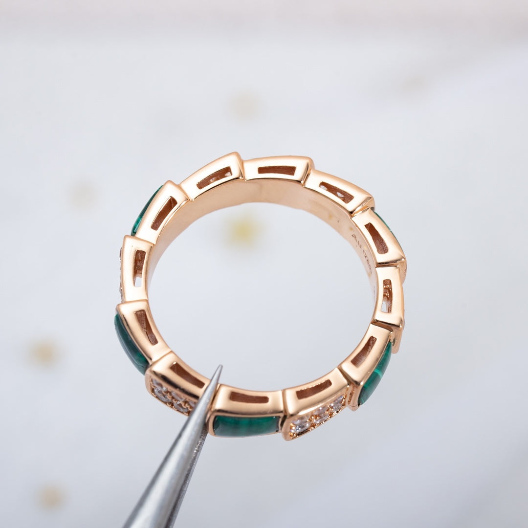[Mystic]SERPENTI RING PINK GOLD MALACHITE DIAMOND PAVED 4MM