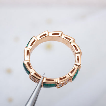 [Mystic]SERPENTI RING PINK GOLD MALACHITE DIAMOND PAVED 4MM