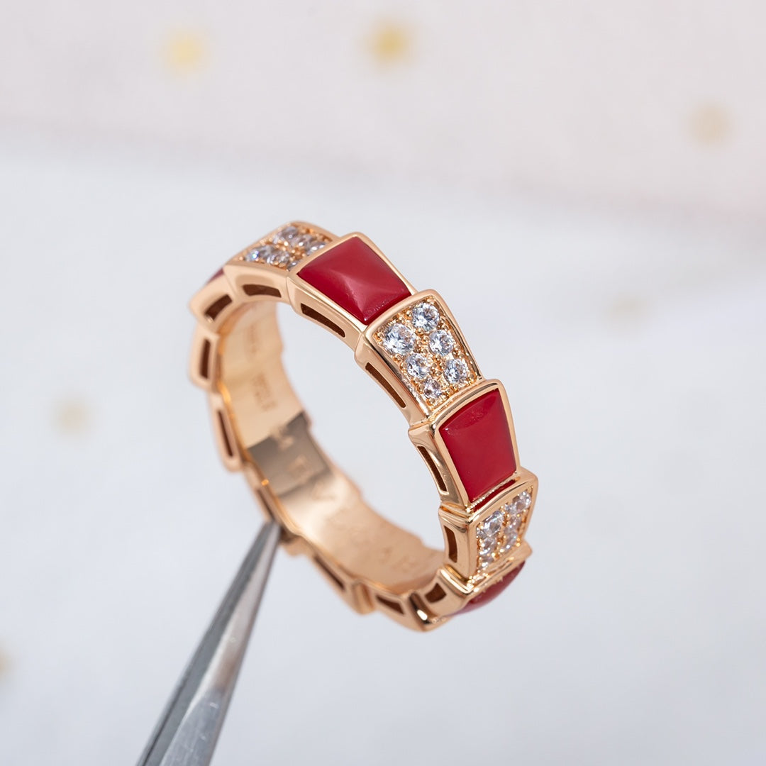 [Mystic]SERPENTI RING PINK GOLD CARNELIAN DIAMOND PAVED 4MM