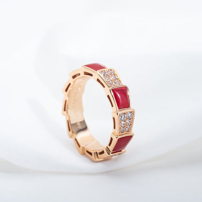 [Mystic]SERPENTI RING PINK GOLD CARNELIAN DIAMOND PAVED 4MM