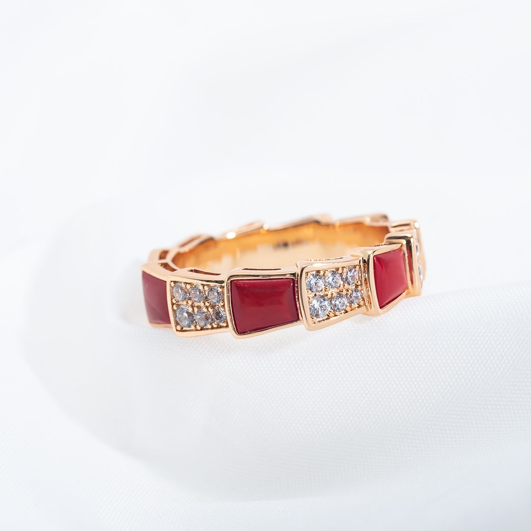 [Mystic]SERPENTI RING PINK GOLD CARNELIAN DIAMOND PAVED 4MM