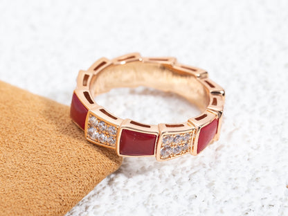 [Mystic]SERPENTI RING PINK GOLD CARNELIAN DIAMOND PAVED 4MM