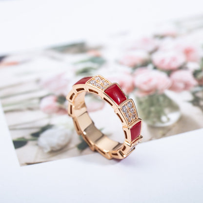 [Mystic]SERPENTI RING PINK GOLD CARNELIAN DIAMOND PAVED 4MM