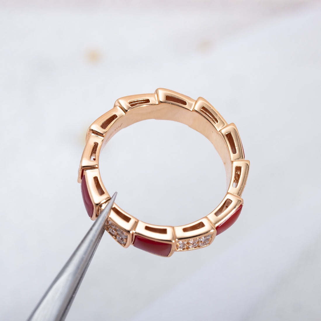 [Mystic]SERPENTI RING PINK GOLD CARNELIAN DIAMOND PAVED 4MM
